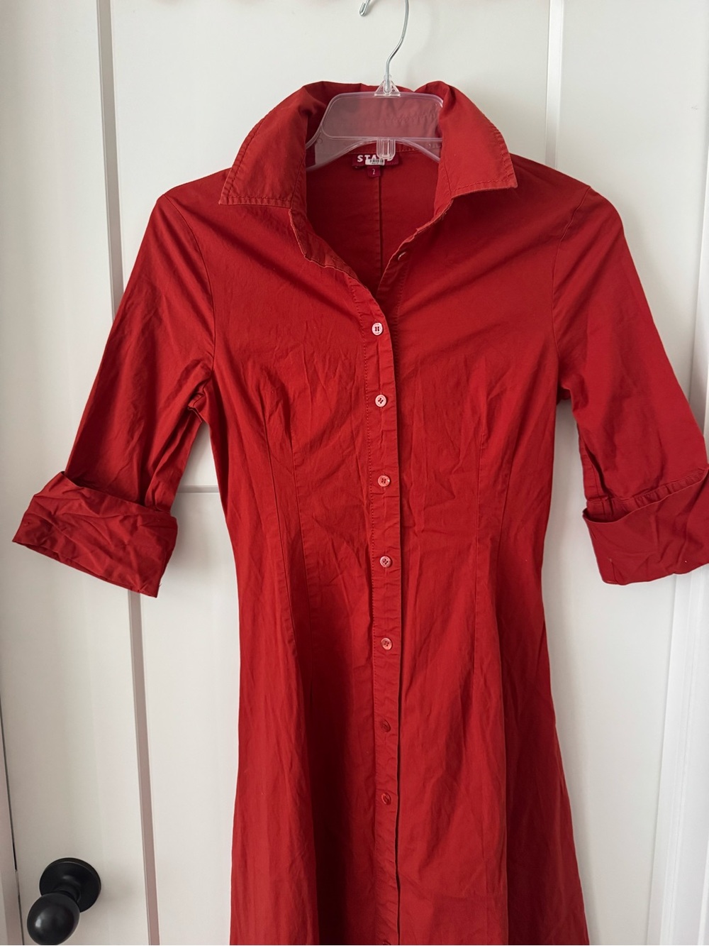 Staud Joan maxi dress Button-Front Maxi Shirt Dress in Rust Orange - Picture 8 of 10